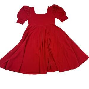 Girls Red Puff Sleeve Casual Dress